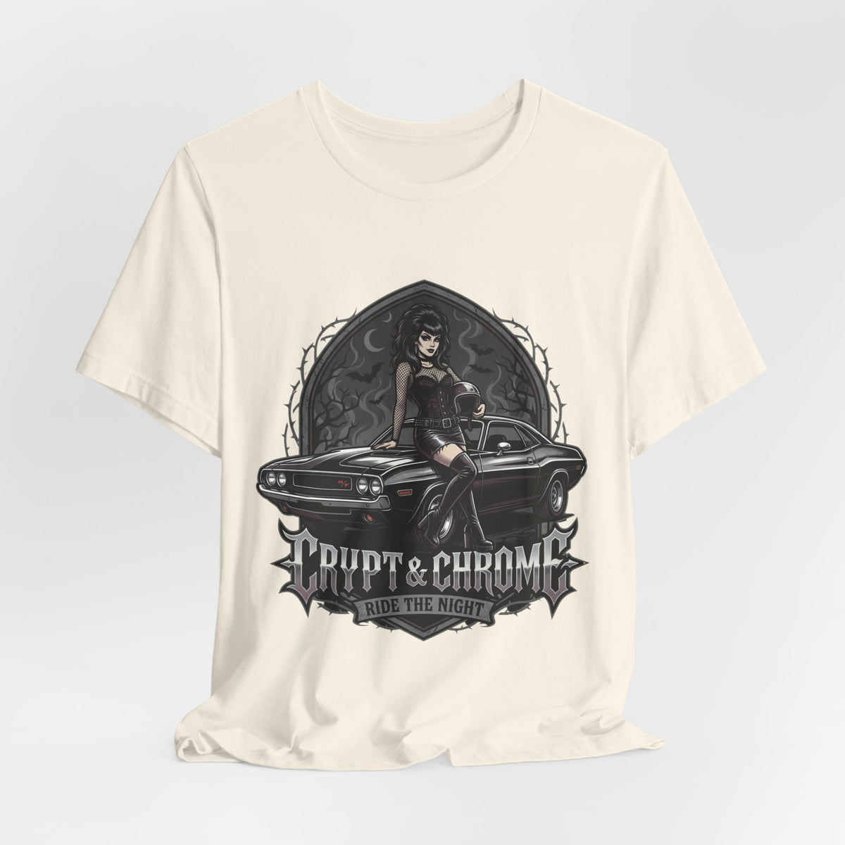 Crypt & Chrome — 'Ride the Night' Goth Pin-Up Muscle Car Graphic Tee