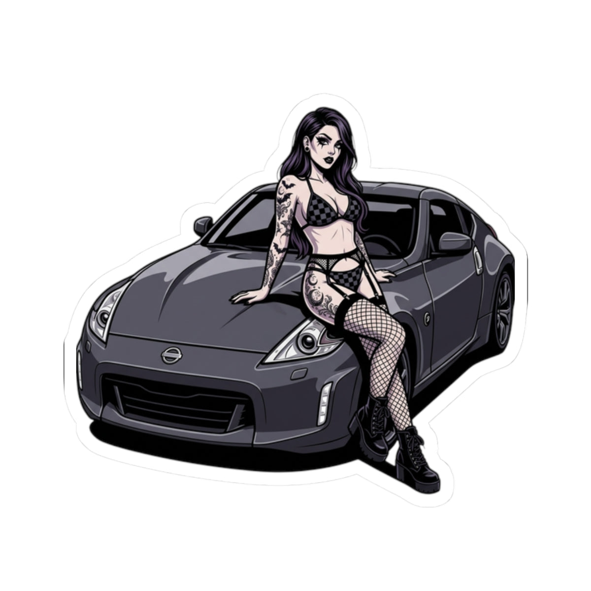 Kiss-Cut Sticker – Anime Girl with Sports Car