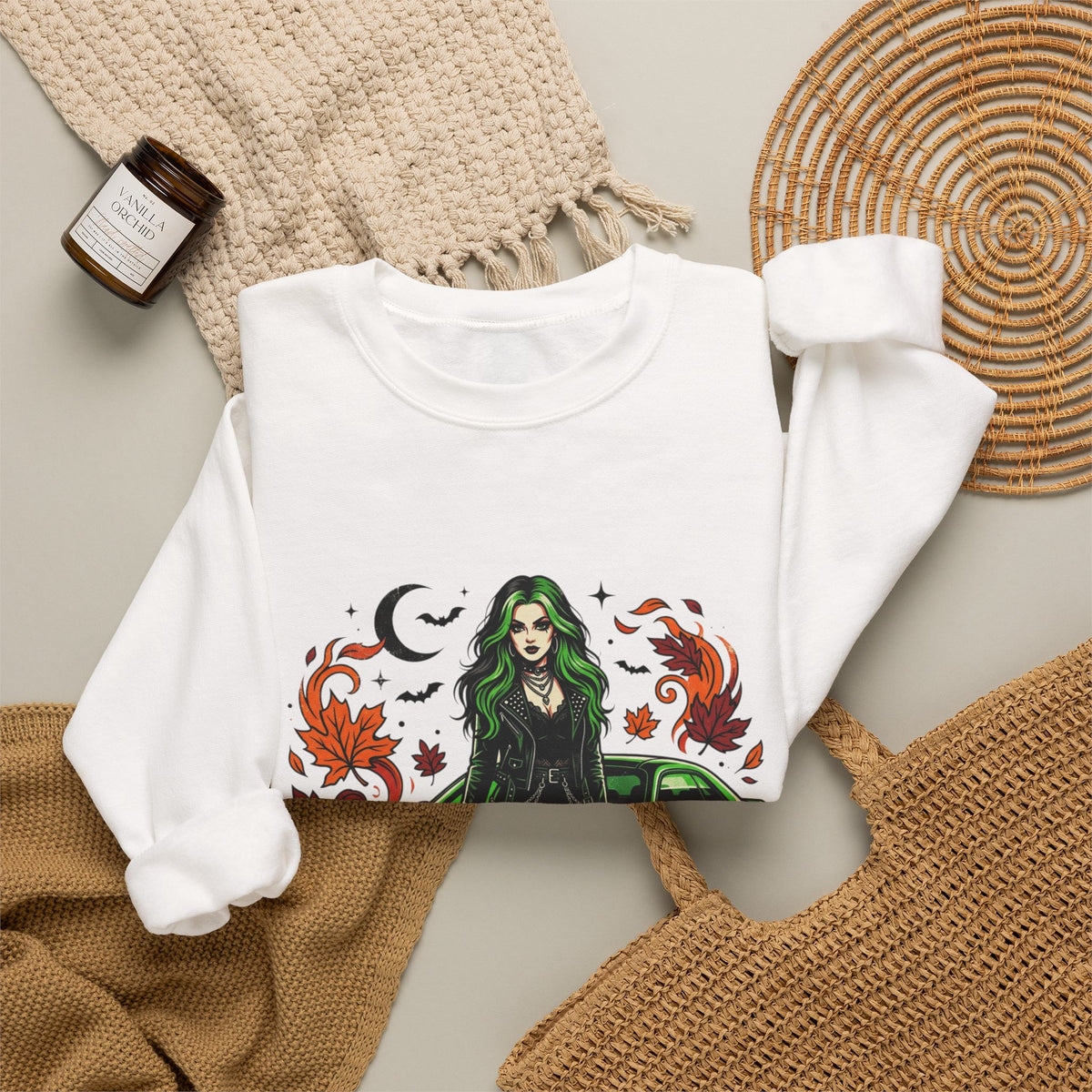 Witchy Girl & Muscle Car Crewneck Sweatshirt