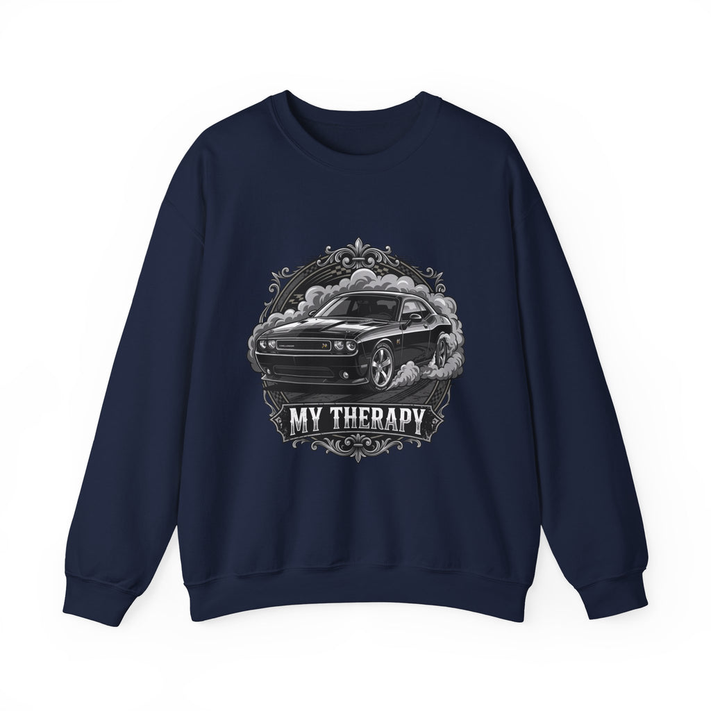 Car Therapy Crewneck Sweatshirt — "My Therapy" Muscle Car Graphic