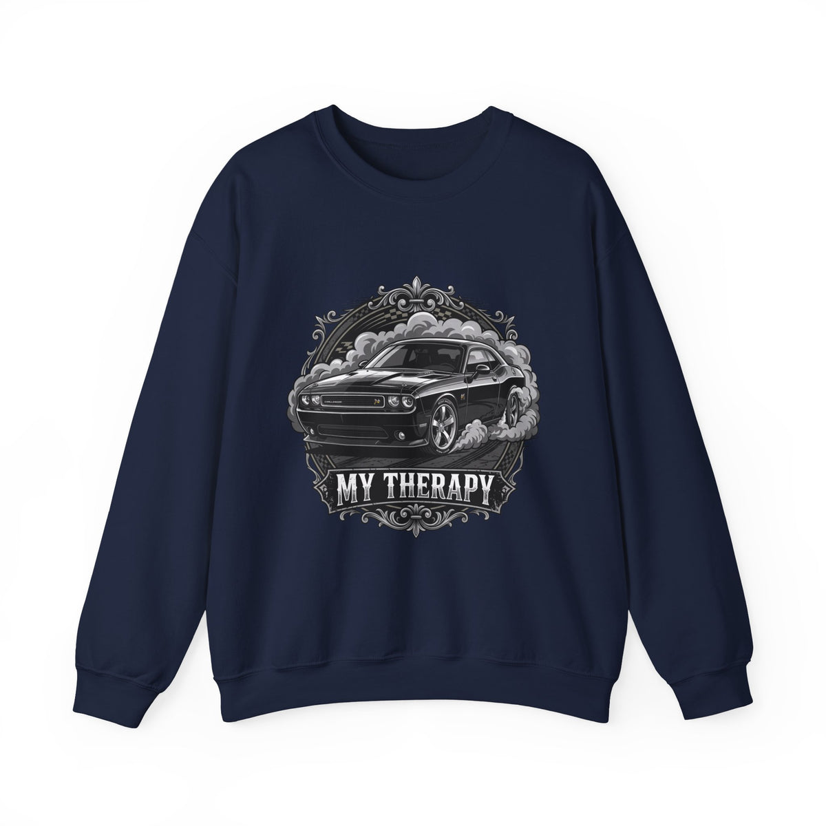 Car Therapy Crewneck Sweatshirt — "My Therapy" Muscle Car Graphic